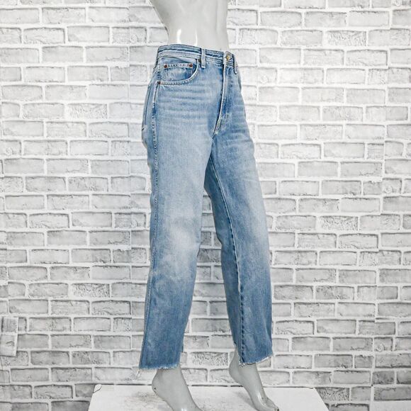 B SIDES Women's High Rise Raw crop wide leg Denim Jeans Distressed wash sz 28 - Picture 4 of 13